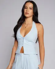 [Mooloola] Mooloola Women's Saly Vanessa Vest Top in Light Blue Size 8 8 Light Blue