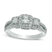 1.0 CT. T.W. Princess-Cut Natural Diamond Frame Three Stone Antique Vintage-Style Engagement Ring in Solid 14K White Gold