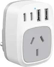 India Travel Adapter, AU to India 3 Pin Plug Adapter with 2 USB C Ports and 2 US