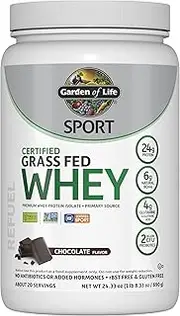 Garden of Life Sport Certified Grass Fed Clean Whey Protein Isolate, Chocolate, 23.7oz (1lb 7.7oz / 672g) Powder