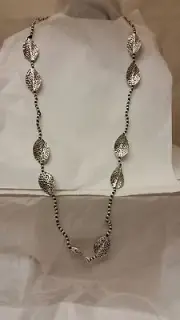 Handmade Long Hammered Silver Leaf 36 Inch Necklace By Pink House