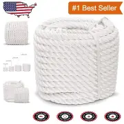 1/2 inch Heavy Duty Nylon Twisted Rope - 100 ft White Pull Cord for Versatility