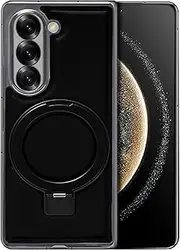 Magnetic Case for Samsung Galaxy Z Fold6, Leather Electroplated Case with Kickstand Support Wireless Charging Vintage Cover