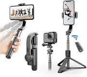 Gimbal Stabilizer for Smartphone ，with Retractable Selfie Stick and Tripod，1-Axis Multifunction Remote 360°Automatic Rotation， Auto Balance for iPhone/Android