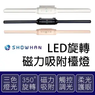 【SHOWHAN】LED旋轉磁力吸附雙頭檯燈 USB充電 3種色溫(宿舍燈 化妝燈 床頭燈 應急燈)