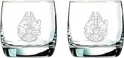 Star Wars Glass Set - Millennium Falcon - Collectible Gift Set of 2 Glasses - 10 oz Capacity - Classic Design - Heavy Base