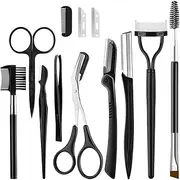 KINGMAS 9 in 1 Eyebrow Kit Eyebrow Razor, Exfoliating Dermaplaning Tool Face Razors for Women, Including Facial Trimmer Shaver, Eyelash Comb, Angled Eyebrow Brush, Scissors, Tweezers