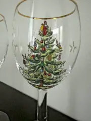 SPODE CHRISTMAS TREE WINE GLASSES GOLD RIMS SET OF 4 NEW W/TAGS NO BOX