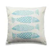 4 Blue Fish Print With Microgel Feather-Like Insert Pillow