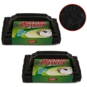 2 PCS Heavy Duty Scour Power Scrub Sponge With Handle For Kitchen Bathroom etc.