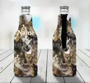 Cat Personalised Stubby Holder Zip Up Bottle Cooler Collapsible