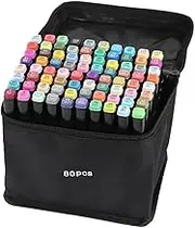 80 Colors Markers Dual Marker Pens, Double Headed Brush Pen, Marker Double Tipped Round, Chisel Tips Sketch Art Coloring Drawing Markers For Artist Adults Books Card, Dual Tip Marker for All (Black)