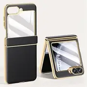 Leather Hinge Phone Case Phone Case for Samsung Galaxy Z Flip 6 5 Flip6 Flip5 5G Hard Shell Cover,Black,for Galaxy Z Flip5