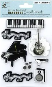 Little Birdie 3D Embellishment 9/Pkg-Musical Notes