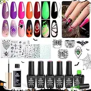 beetles Gel Polish Gel Nail Polish Nail Polish 6 Colors Witches' Spellbook Collection with Liner Gel Nail Stickers and Rings Shimmer Purple Orange Pink Nail Art DIY for Party beetles Gel Polish Spree