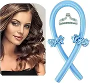Heatless Curling Rod Headband, No Heat Silk Ribbon Curling Rod, No Heat Hair Curler for Overnight Waves, Comfortable Foam Headband for Natural Curls, Damage-Free Styling for All Hair Types(Blue)