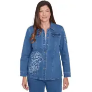 Alfred Dunner Free Spirit Superstretch Denim Floral Applique Jacket 85430VW