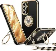 [XYZ] for Galaxy A35 5G Case with Stand, Samsung A35 Phone Case with Double Ring, Women Girls Bling Luxury Protective Phone Case Heart for Samsung Galaxy A35, Black