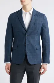 Paul Smith London Tailored Fit Windowpane Check Wool & Cotton Blend Sport Coat in Navy at Nordstrom, Size 44 Us
