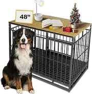 Petmystify Dog Crate Topper with Magnets for 48 Inch Crate - Aluminum Foldable Dog Kennel Topper Decorative Storage Pet Crate Table Light Brown (Only Topper)
