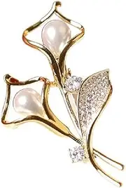 [KDXXFC] Brooch Pearl lily brooch female high-end all-match simple clothing elegant atmosphere Western accessories (Color : A, Size : 2.5 * 4.3cm)