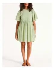 [Vero Moda] Sofie Flutter Sleeve Textured Dress in Reseda