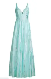 NWT Aidan by Aidan Mattox Organza Tiered Maxi Cutout Sea Glass Dress Size 4