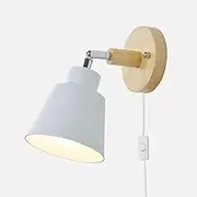 YPDTSNGV Scandinavian Log Creative Bedroom Bedside Wall Sconce Wall Light with Plug in Cord, Nordic Style Plug-in Wall Light Strip and Switch, Metal 1 Head Macaron White Wall Mounted Lamp for Bedroom