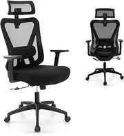 Giantex Adjustable Home Office Chair, Ergonomic Swivel Task Chair w/ 90°-120° Rocking Backrest, Adjustable Lumbar Support, Adjustable Headrest & Armrests, Mesh Executive Chair for Office, Home