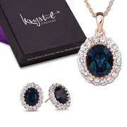 Boxed Gina Sapphire Pendant and Earrings Set Embellished with SWAROVSKI® Crystals