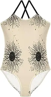 [RPLIFE] Creative Sun Moon Beige Swimming Suit for Girls, Summer Beach Bathing Suit, 3-10