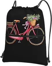 EdWal Retro Red Bicycle Print Drawstring Backpack Gym Bags Sports Bags With Zipper Pocket For Travel Beach, Black, One Size