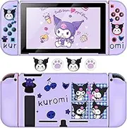 DLseego Little Devil Rabbit Switch Protective Case Soft TPU Shell Shockproof Scratch Resistant Cover Joy Con Skin with 4PCS Lovely Bunny & Cat Paw Thumb Grips Caps for Switch 2017-4 Photos Purple