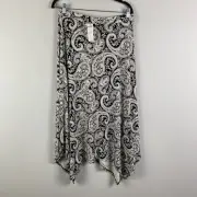 Chicos Paisley Midi Skirt Size 1 US 8/10 Medium Black White Pull On Stretch