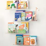 Acrylic Bookshelf, Set of 4, 16" Clear Floating Shelves, Modern and Durable Nurs