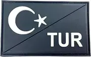 Turkey Turkish Diagonal TUR Glow in the Dark Flag Tactical PVC Airsoft Paintball Cosplay Patch (Black)