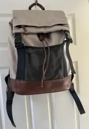 Club Monaco Mens Tan And Brown Cotton And Leather Backpack NWT