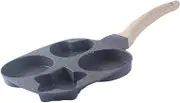 4-Cup Egg Pan Nonstick Frying Pan Aluminium Alloy with Wooden Handle Non Stick Divided for Muffins Hamburger Burgers Pancake, Grey