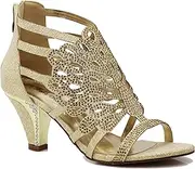 [Enzo Romeo] Kinmi25N Womens Open Toe Mid Heel Wedding Rhinestone Gladiator Sandal Shoes