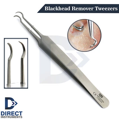 Blackhead Remover Tweezers Acne Pimple Blemish Extractor Curved Needle Clip Tool