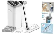 Mop and Bucket with Wringer Set, Hands White Mop and Bucket Set with 3 Pads