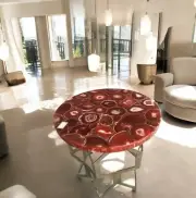 24" Red Agate Round Coffee & Tea Table Modern Balcony Furniture For Your Home De