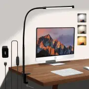 LED Desk Lamp with Metal Clamp - 3 Colors 10 Lightings Gooseneck Desk Light