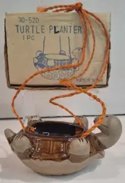 Vtg Taiwan Pottery Hang Planter Turtle New In Box MCM