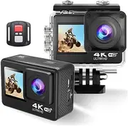 newtopend Waterproof Action Camera 4K 60FPS 2 Inch Touch Dual Screen WiFi + Remote Control 4X Zoom Vlogging Video Sports Camera