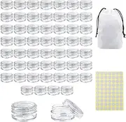 LH 55Pcs 5 Gram Sample Containers with Lids and Labels, Small Mini Tiny Jar, Clear Acrylic Plastic for Cosmetics, Creams, Makeup, Nails, 5 g/5 ml Empty Round Sample Containers