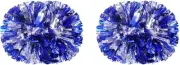 2 Pack Cheerleader Pom Poms with Sticks 14 Inch Blue and Silver Cheer Stuff