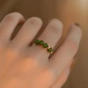 Mocho和田玉戒指戒指首飾簡約金色女士手指戒指綠色款式女士開口戒指