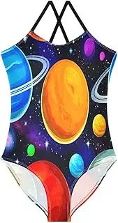 [RPLIFE] Kids Swim Suits Beach Swimwear 3-10 Y with Adjustable Shoulder Strap, Outer Space Planets