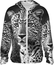 [LHBWCVN] UPF 50+ Light Jacket Full Zip Sun Protection Hoodie for Women Men Long Sleeve Black White Leopard Animal Sun Shirts